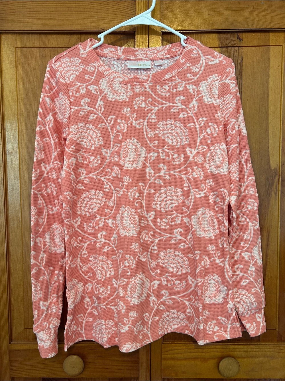 Belle by Kim Gravel Coral and White Floral Baby Waffle Knit Top Small New